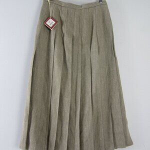 New Vtg Foxley England Womens S Taupe Beige Herrinbone 100% Linen Pleated Skirt